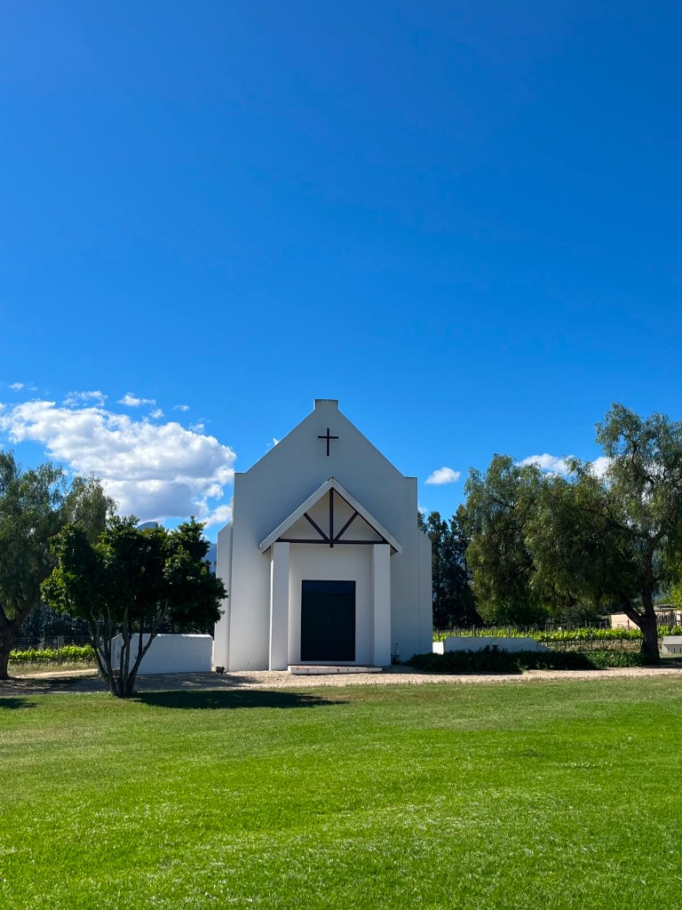 The chapel at Manley Wine Estate under a clear blue sky